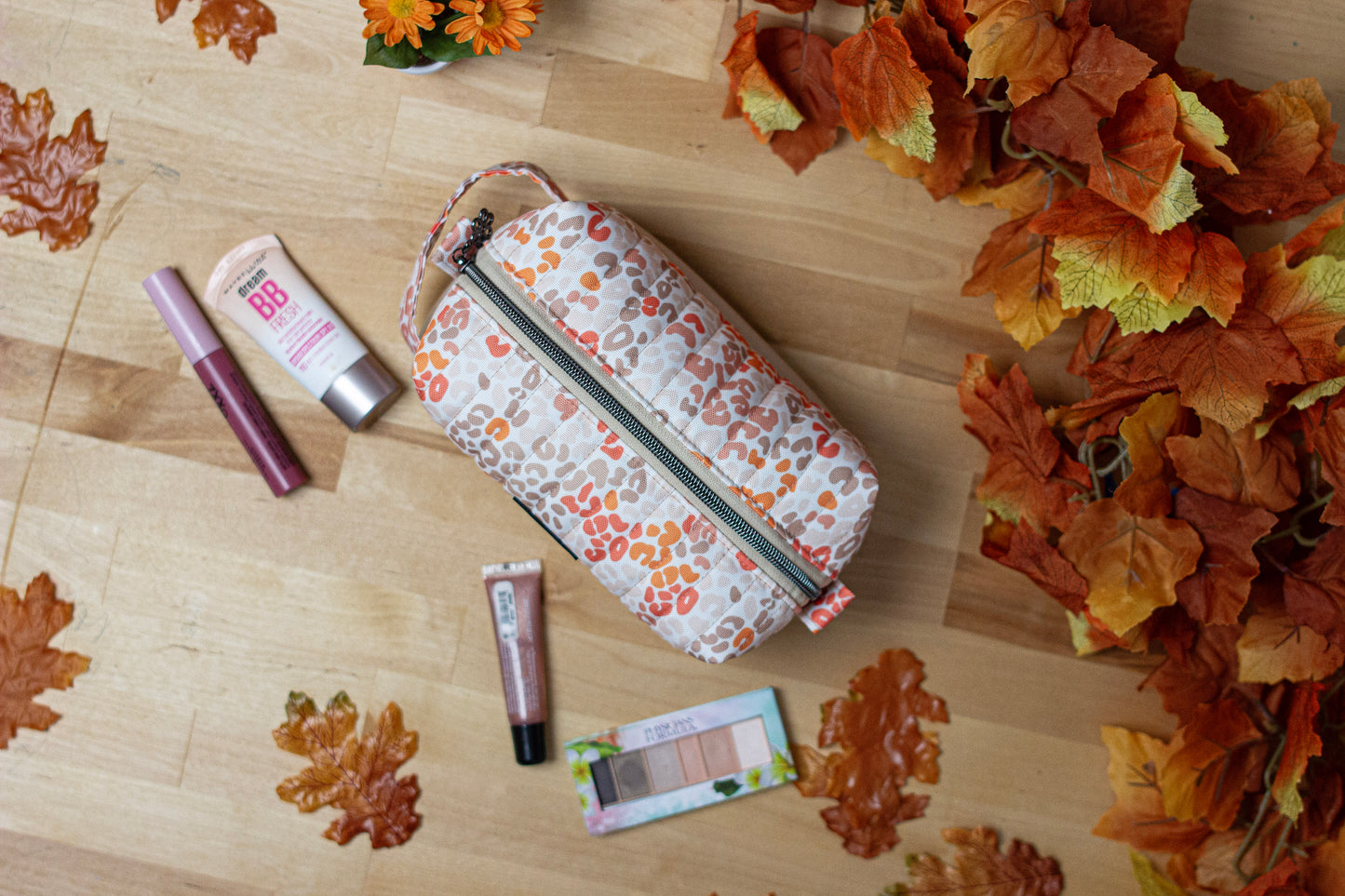 Makeup Bag Medium: Quilted Canvas/Vinyl Wild Fall