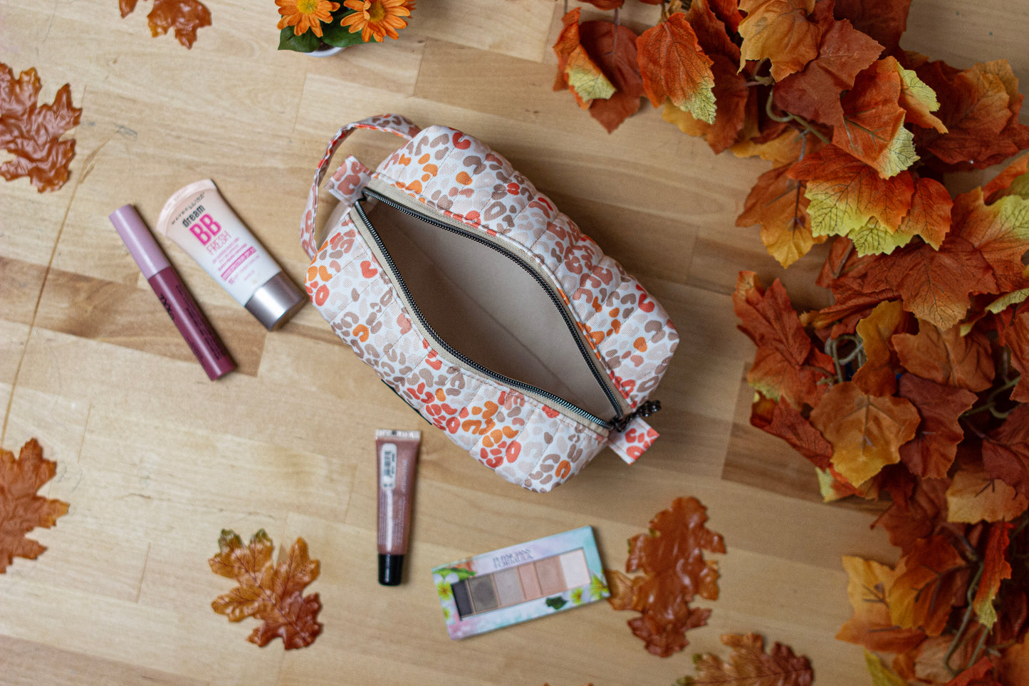 Makeup Bag Medium: Quilted Canvas/Vinyl Wild Fall