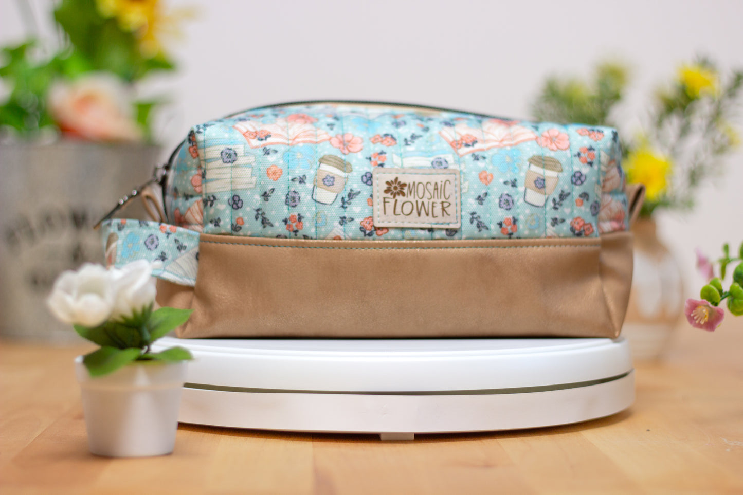 Cosmetic Bag Medium: Canvas/Vinyl Spring