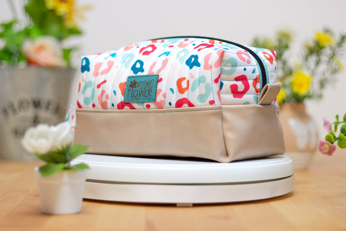 Cosmetic Bag Medium: Canvas/Vinyl Spring