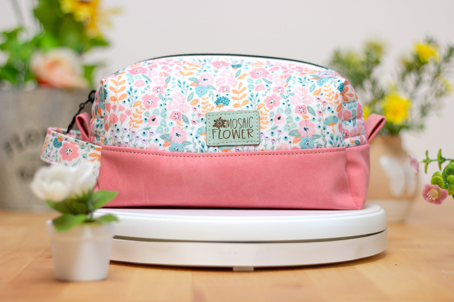 Cosmetic Bag Medium: Canvas/Vinyl Spring