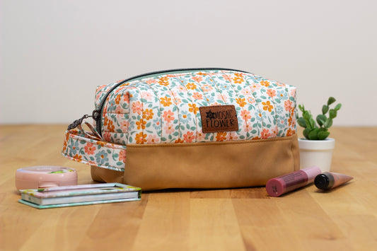 Makeup Bag Medium: Quilted Canvas/Vinyl Fall Floral