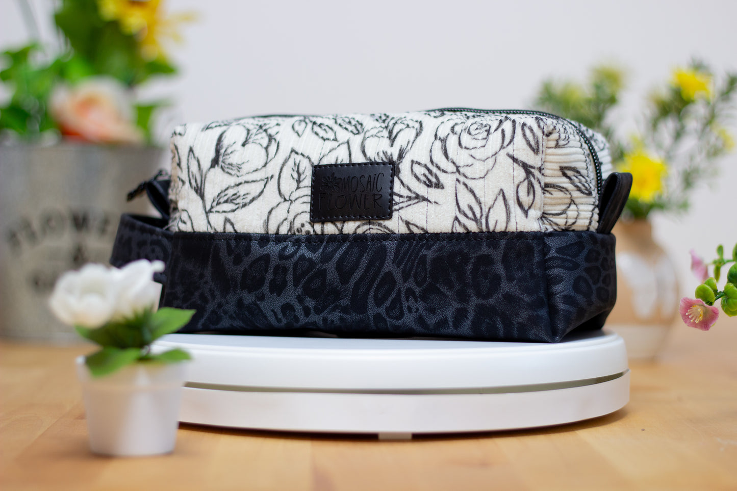 Cosmetic Bag Medium: Inked Rose Corduroy Spring